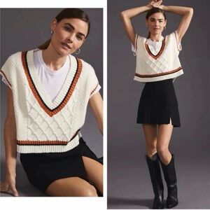 Mauve Cream and Brown V-Neck Sweater Vest